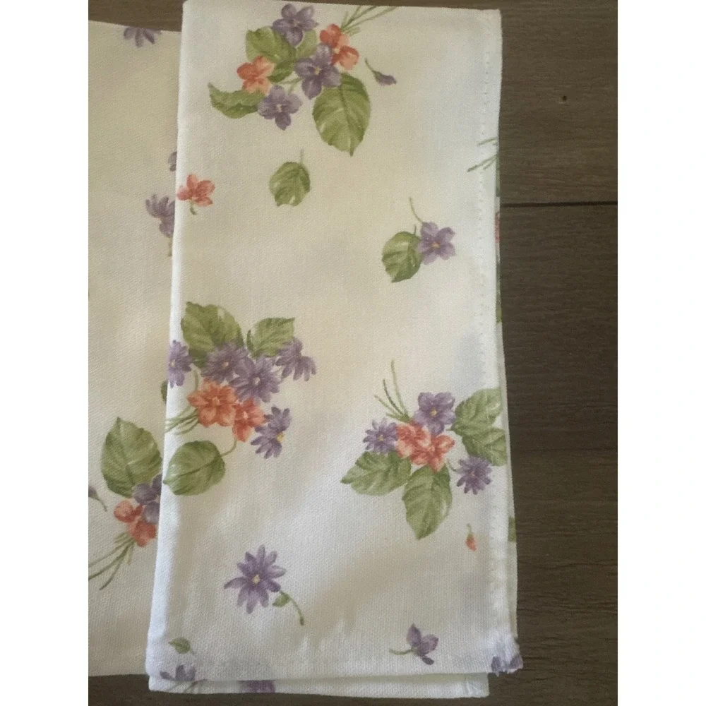 Waverly Garden Room Floral Cloth Napkins Set of 6 Purple Violets White 18x18